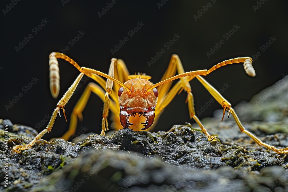Mystic portrait of Yellow Ant on root in studio, The insect's back is ...