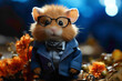 An irresistibly cute hamster adorned in stylish accessories, enjoying a bold blue background, creating a delightful and high-quality composition.