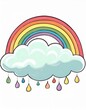Illustration von einer Wolke mit Regenbogen und buntem Regen