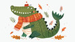 Cute crocodile wearing a scarf character illustration
