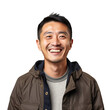 Photograph of a person smiling happily and full of positive energy, his face shining with joy on a transparent background PNG.