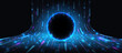 Round fantastic portal with energy stream. Empty round teleport or magic portal with blue neon glow on energy stream. Vector illustration of simulation of network futuristic world. Digital teleport.