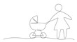 Baby stroller One line drawing isolated on white background