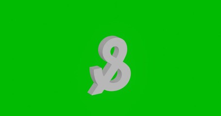 Poster - Animation of rotation of a white ampersand symbol with shadow. Simple and complex rotation. Seamless looped 4k animation on green chroma key background