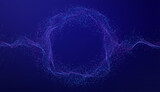Fototapeta Zachód słońca - Abstract wave burst of glowing dot particles, neural networks. Digital technology background of wireless big data transmission, internet network, network security.