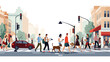 © Tech - Diverse people walk on pedestrian crosswalk. Vector