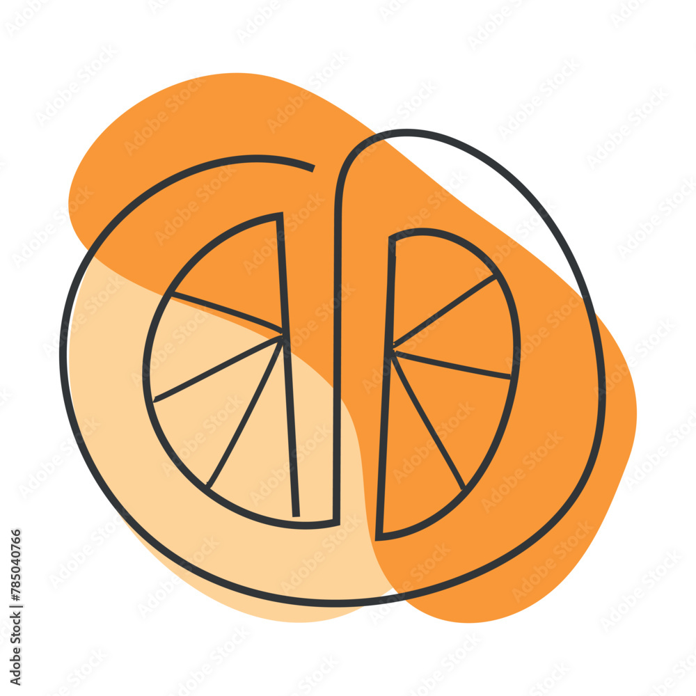 Orange slice in continuous line drawing style. A single line Orange on ...