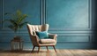 Minimalist Charm: Armchair Against Empty Blue Wall Interior