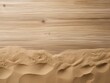 Beach sand and coral wooden background with copy space for summer vacation concept, text on the right side