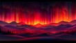 Red and orange aurora borealis over a mountain range