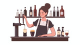 Fototapeta Dinusie - Bartender woman pouring dark stout beer to glass. Female
