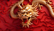 Golden chinese dragon red wall background. Generative ai design concept art.