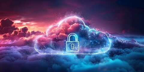 Poster - secure cloud storage with digital padlock encryption technology safeguarding online data
