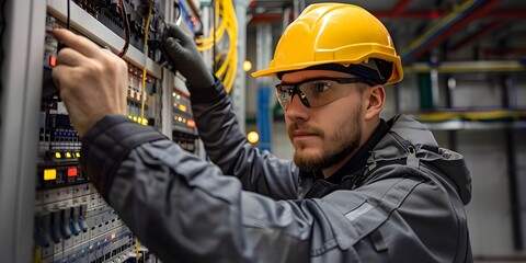 Poster - Skilled Electrician Secures Sensitive Data Center Equipment with Advanced Surge Protector Installation