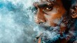 Close up portrait of smoking man. Copy space. banner
