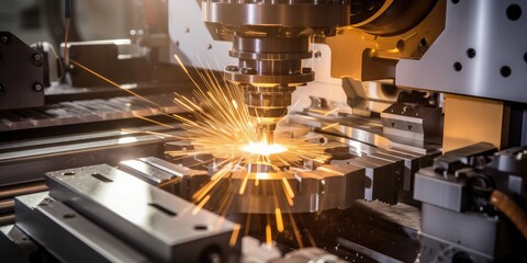 Precision laser cutting of metal on CNC machines, showcasing advanced industrial technology for manufacturing precision parts.