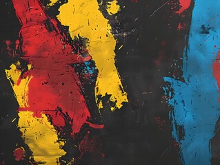 Wall Mural - Modern backdrop, black, red, blue, yellow tones shapes 