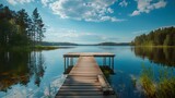 Fototapeta Pomosty - Wooden pier on the lake beautiful landscape summer