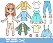 Cute cartoon girl with long straight hair with dressed and clothes separately doll for dressing