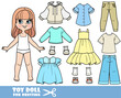 Cartoon girl with long straight hair with dressed and clothes separately doll for dressing