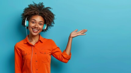 Wall Mural - Young Woman Presenting with Hand