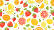 Seamless pattern background of Colorful Fresh Fruits bursting with colorful fresh fruits such oranges, lemons, strawberries, and watermelons, invoking the vibrant refreshing essence of summer fruit