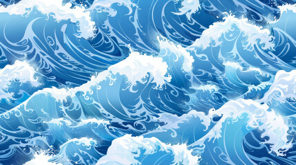 Wall Mural - Seamless pattern background of beautiful blue ocean waves