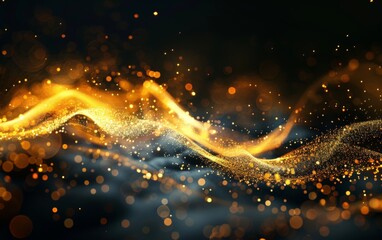 Wall Mural - bright golden wave particles in the dark background