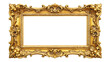 Vintage Gold Picture Frame with Ornate Baroque Design on Wooden Wall