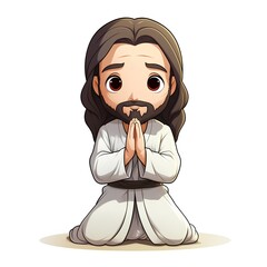 Wall Mural - Vector illustration of Cartoon Jesus in a prayer pose on a white background