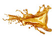 Gold oil splashing isolated on background, cosmetic essence in liquid elegant gold form, olive energy oil, serum moisture cream swirl.