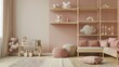 super cosy room in Scandinavian style with light pink, beige and brown colours 