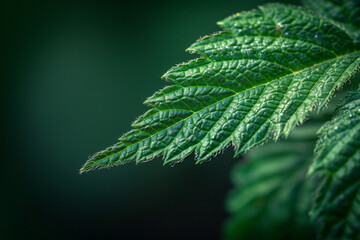 Poster - An extreme close-up of the serrated edge of a nettle leaf, showing the tiny hairs that deliver its s