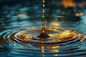 Poster - An image capturing oil droplets as they are gently dropped into a tank of water, the ripples creatin