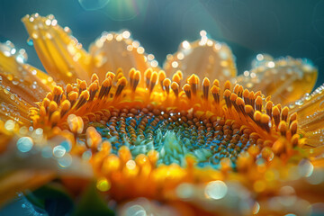 Poster - An image capturing the rugged terrain of a sunflowerâ€™s center, where seeds are beginning to form,