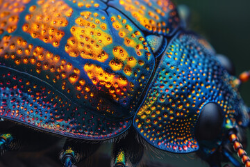Poster - A close-up of the metallic sheen on a beetle's wing cover, the scales reflecting light in such a way