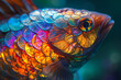 A close-up of the vibrant, iridescent scales of a tropical fish, each scale glowing as if lit from w