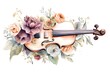 Beautiful vector image with nice watercolor violin and roses bouquet