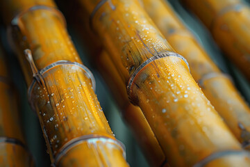 Poster - A detailed shot of bamboo stalks, focusing on the segments and nodes, the lines clean and architectu