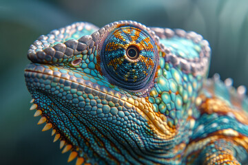 Poster - A detailed view of a chameleonâ€™s skin, where each change in color and texture is seen in real-time