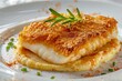 Breaded Halibut Fillet, Fried White Fish Meat with Parsnip Puree, Exquisite Seafood Dish