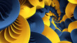 Spiraling fractals in vivid yellow against navy, portraying a 3D spectacle.
