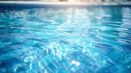 Wall Mural - Close-up texture of tranquil blue swimming pool water with light reflections.