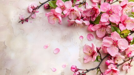 Wall Mural - Spring pink blossom border. Generative AI