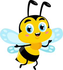 Wall Mural - Cute Bee Cartoon Character Waving For Greeting. Vector Illustration Flat Design Isolated On Transparent Background