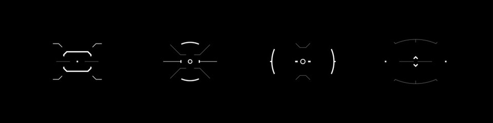 Poster - Cyberpunk futuristic set of targets, aims, sights and crosshairs. A pack of cyber tech aims. A vector pack of cyberpunk style elements for GUI.
