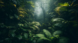 Fototapeta Sypialnia - Lush Tropical Forest with Sunlight Filtering Through Foliage