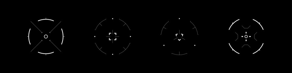 Poster - Cyberpunk futuristic set of circle targets, aims, sights and crosshairs. A pack of cyber aims. A vector pack of cyberpunk style elements for GUI.