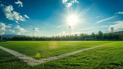 Wall Mural - Empty soccer field under the bright sunlight