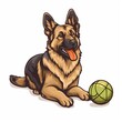 Cartoon sketch of german shepherd playing with toy ball icon on white background